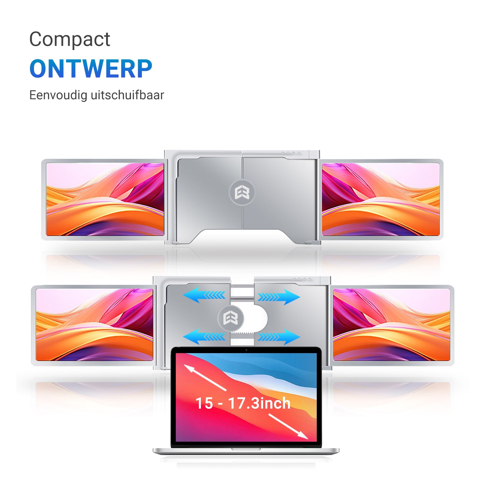 E3 Pro Ultra 15 Tri-Screen Monitor - Full HD 1080p, Plug & Play, Portable, Adjustable Stand, Mac/Windows Compatible, One Cable - Grey