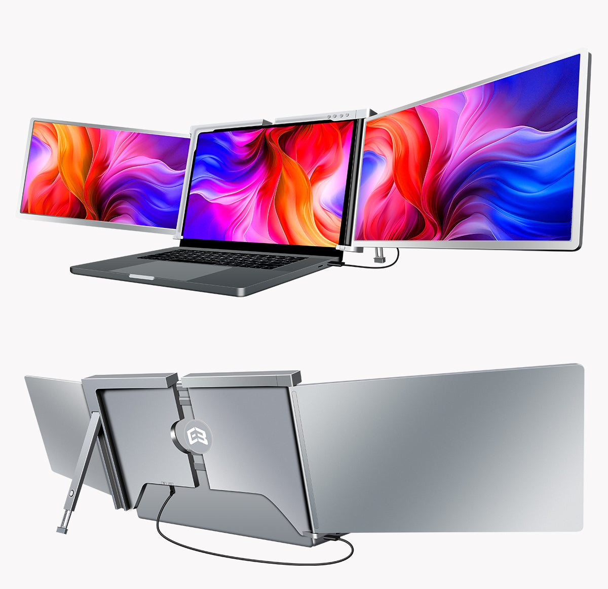 E3 Pro Ultra 15 Tri-Screen Monitor - Full HD 1080p, Plug & Play, Portable, Adjustable Stand, Mac/Windows Compatible, One Cable - Grey