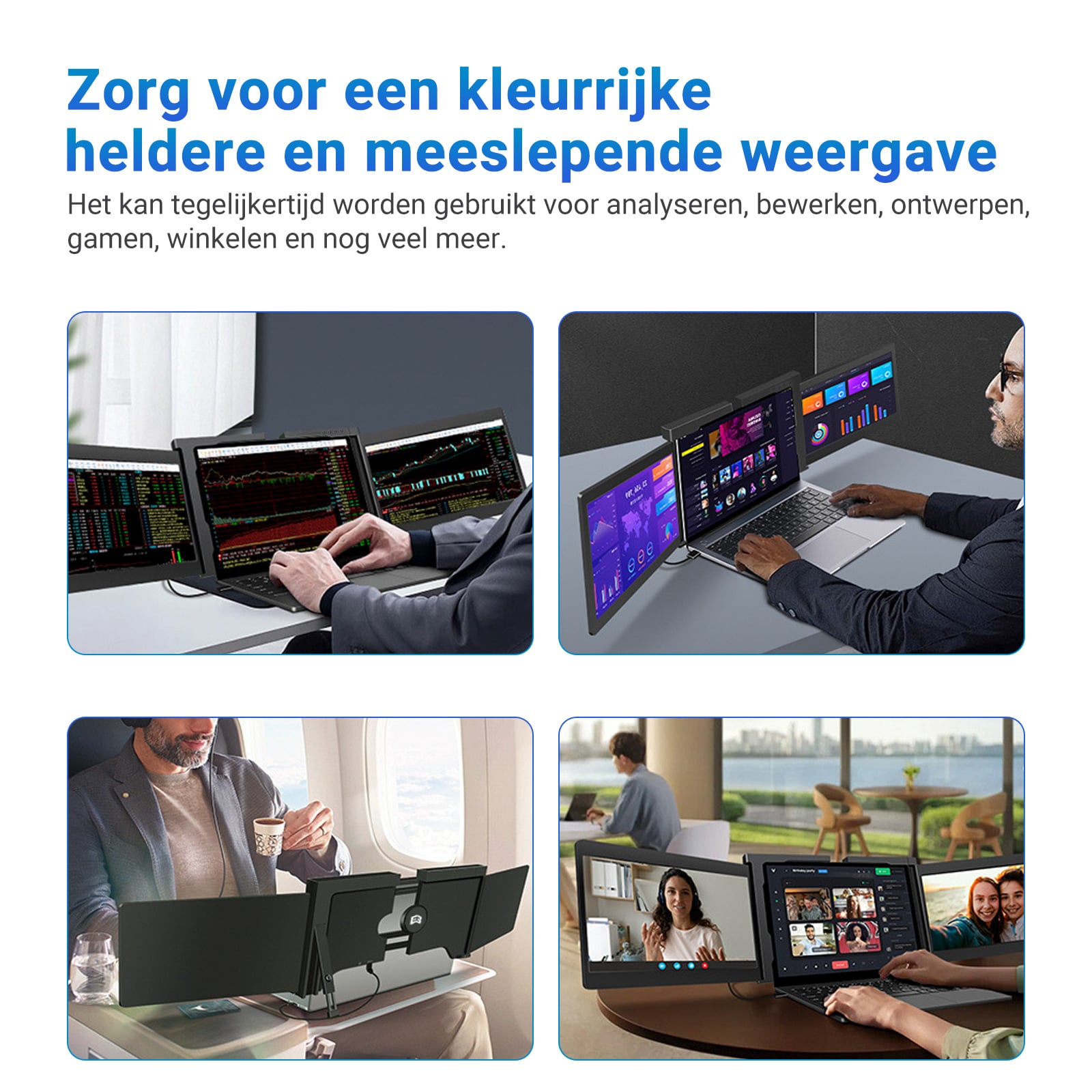 E3 Advance 12" Tri-Screen Monitor - Full HD 1080p, Plug & Play, Portable, Adjustable Stand, Mac & Windows Compatible, One Cable - Grey