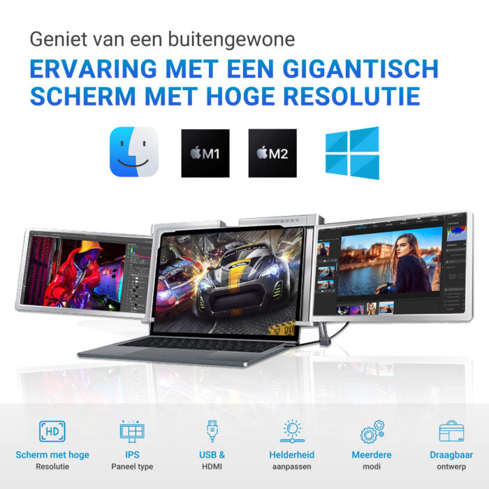 E3 Pro Ultra 15 Tri-Screen Monitor - Full HD 1080p, Plug & Play, Portable, Adjustable Stand, Mac/Windows Compatible, One Cable - Grey