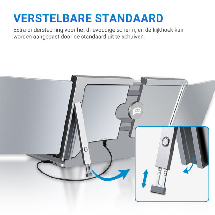 E3 Advance 12" Tri-Screen Monitor - Full HD 1080p, Plug & Play, Portable, Adjustable Stand, Mac & Windows Compatible, One Cable - Grey