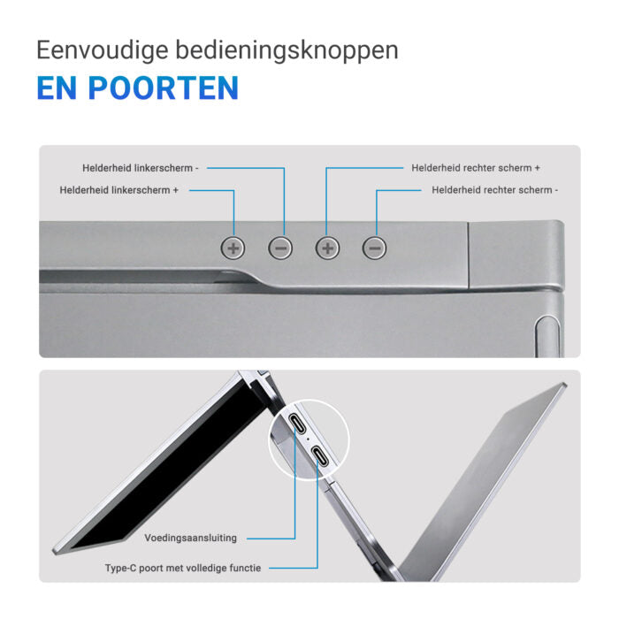 E3 Advance 12" Tri-Screen Monitor - Full HD 1080p, Plug & Play, Portable, Adjustable Stand, Mac & Windows Compatible, One Cable - Grey